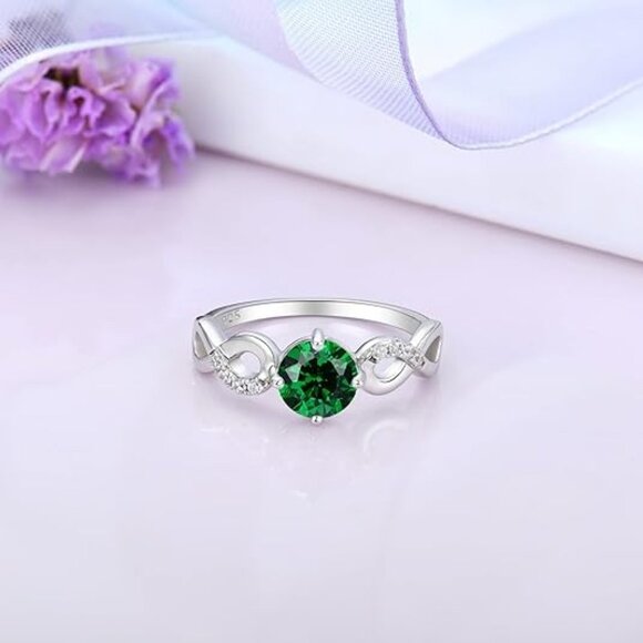 Infinity Promise 925 Sterling Silver Engagement Wedding Ring - Emerald - Picture 5 of 5